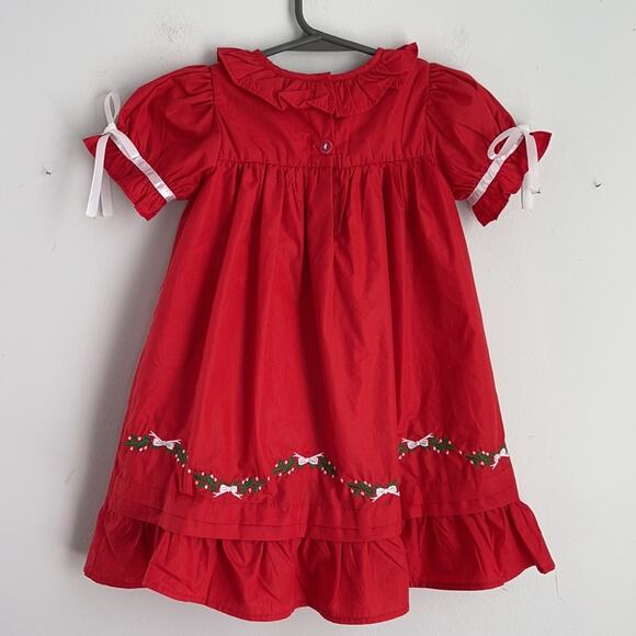 Little Louanne embroidered holly cotton blend Christmas dress sz 24mos - Picture 5 of 6
